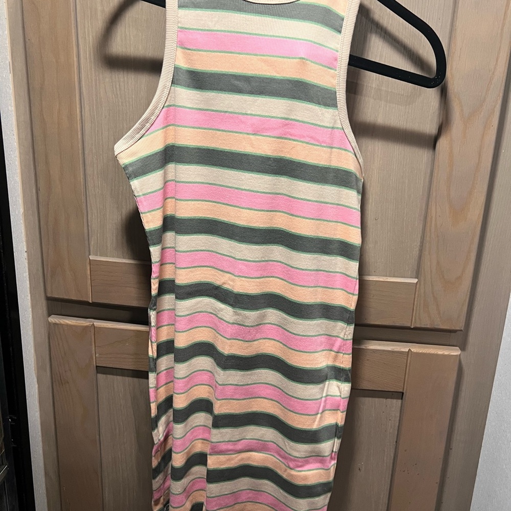 Roxy Striped Midi Dress - Pink, Green, Cream Size Medium